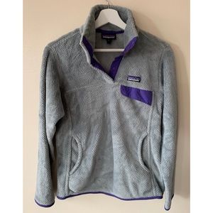 Patagonia • M • Light Grey Re-Tool Snap-T Fleece Pullover Purple Trim